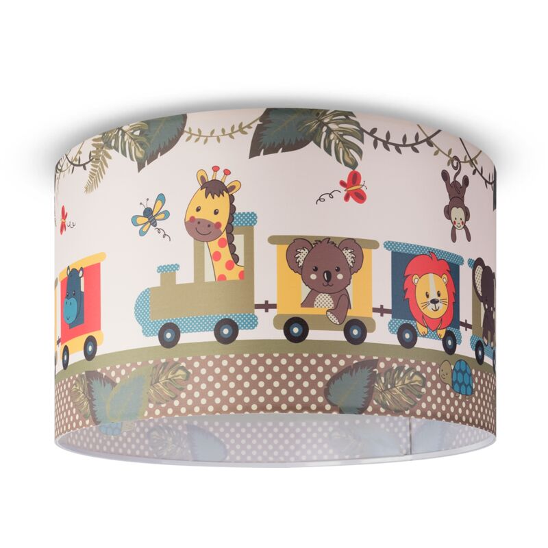 foto del prodotto paco home sospensione cameretta dei bambini paralume tessuto rotonda giungla design 2 45,5 cm , plafoniera bianca
