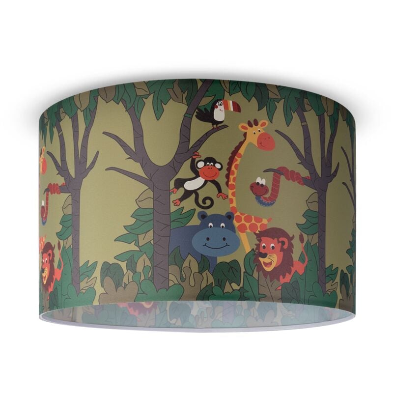 foto del prodotto paco home sospensione cameretta dei bambini paralume tessuto rotonda giungla design 4 45,5 cm , plafoniera bianca
