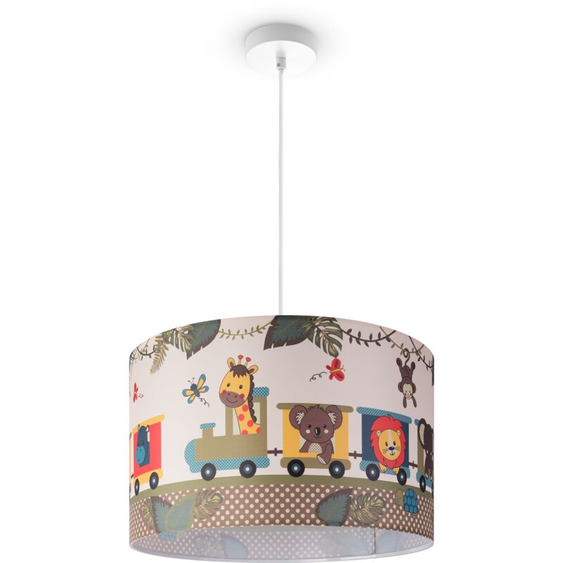 foto del prodotto paco home sospensione cameretta dei bambini paralume tessuto rotonda giungla luce a sospensione bianca, design 2 45,5 cm 