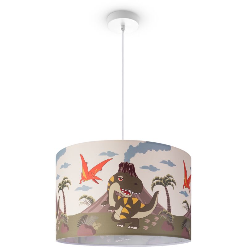 foto del prodotto paco home sospensione cameretta dei bambini paralume tessuto rotonda giungla luce a sospensione bianca, design 3 45,5 cm 