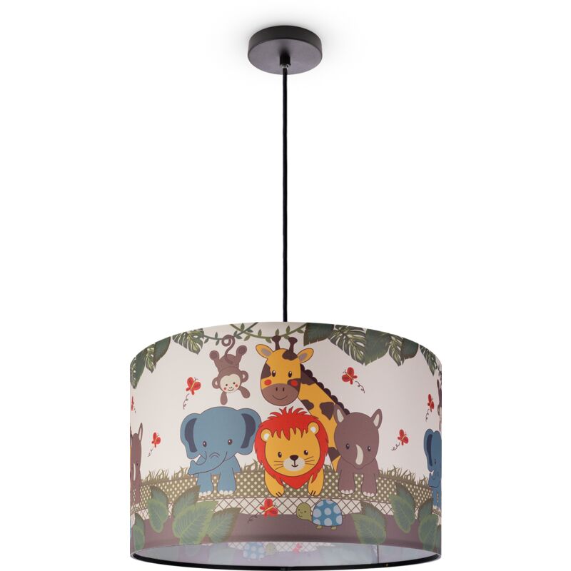 foto del prodotto paco home sospensione cameretta dei bambini paralume tessuto rotonda giungla luce a sospensione nero, design 1 45,5 cm 
