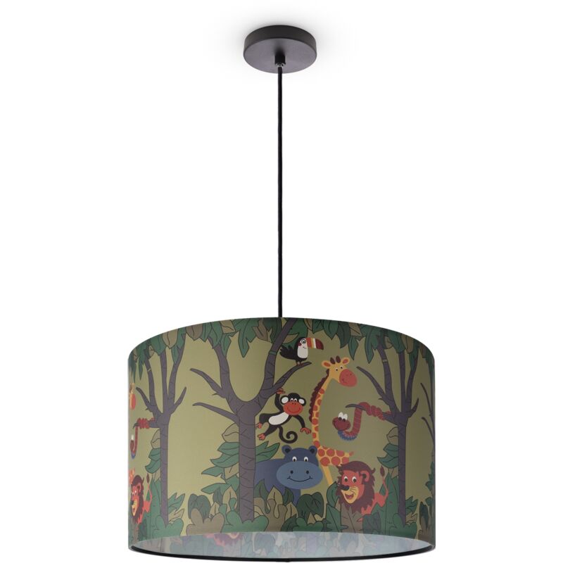 foto del prodotto paco home sospensione cameretta dei bambini paralume tessuto rotonda giungla luce a sospensione nero, design 4 45,5 cm 