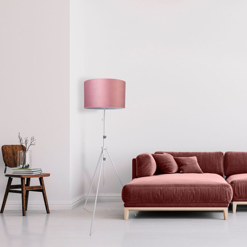 foto del prodotto paco home sospensione lampada da terra treppiede salotto paralume velour monocolore e27 rosa bianca 45.5 cm , lampada da terra bianca tipo 2