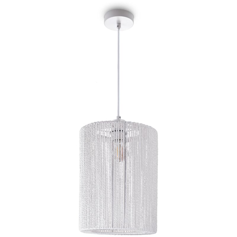 foto del prodotto paco home sospensione tavolo da pranzo carta boho sala da pranzo lampada e27 rattan luce a sospensione bianca, bianco 25cm 