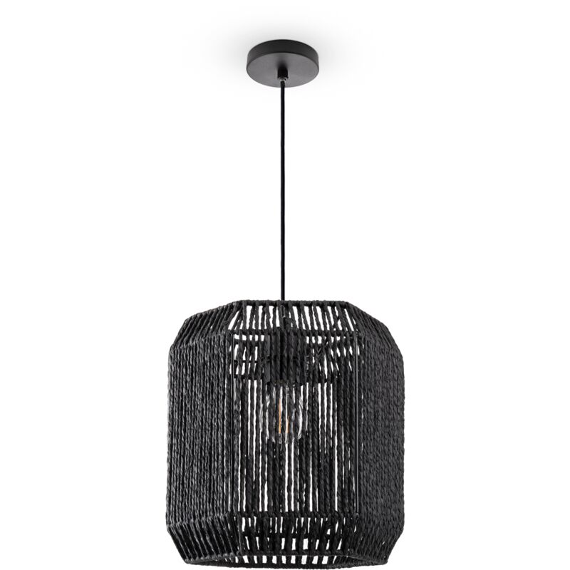 foto del prodotto paco home sospensione tavolo da pranzo carta boho sala da pranzo lampada e27 rattan luce a sospensione nero, nero 24cm 