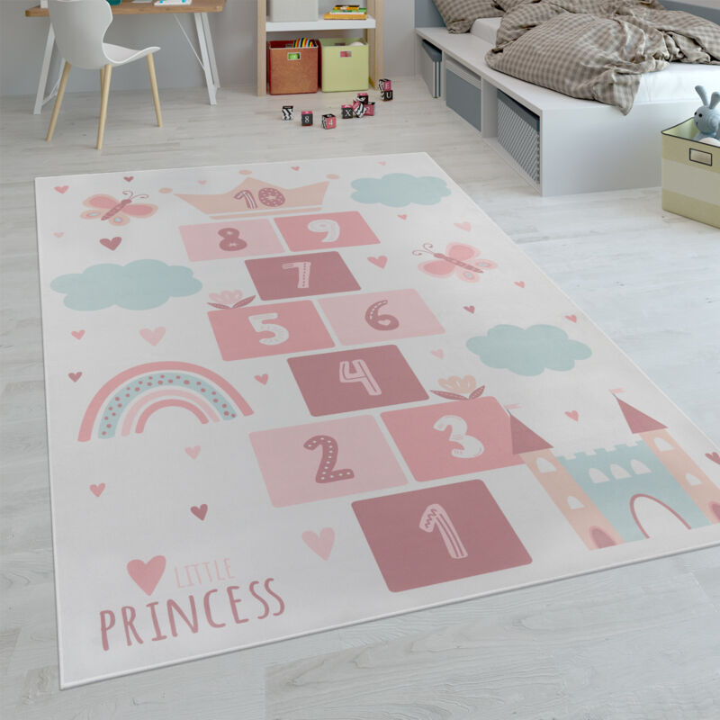 foto del prodotto paco home tappeti da gioco a pelo corto colorati per camerette dei bambini con diversi motivi 200 cm quadrato, crema 3