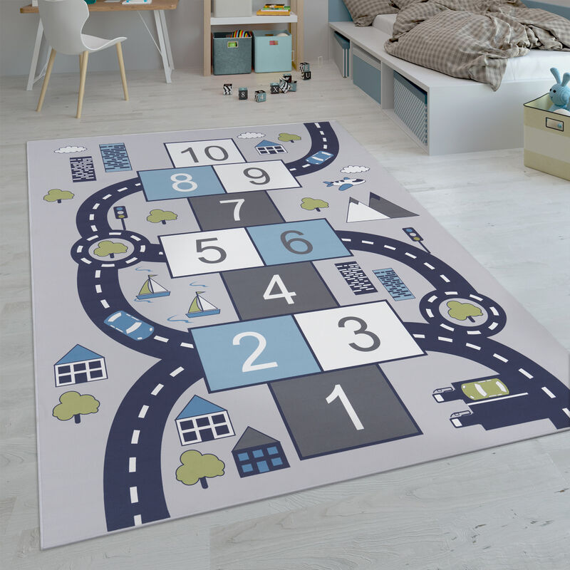 foto del prodotto paco home tappeti da gioco a pelo corto colorati per camerette dei bambini con diversi motivi 200x290 cm, grigio