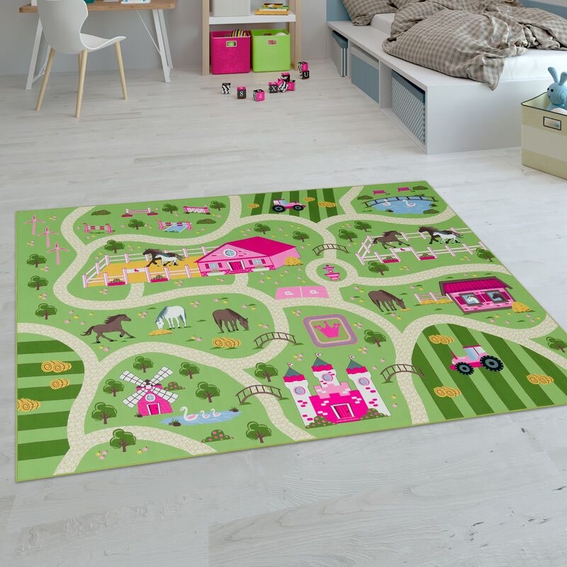 foto del prodotto paco home tappeti da gioco a pelo corto colorati per camerette dei bambini con diversi motivi 80x150 cm, verde