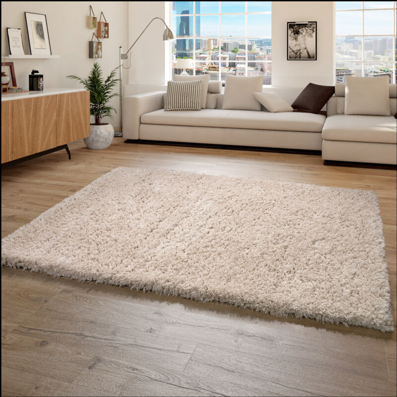 foto del prodotto paco home tappeto a pelo alto morbido moderno shaggy stile flokati accogliente tinta unita in beige 80x150 cm