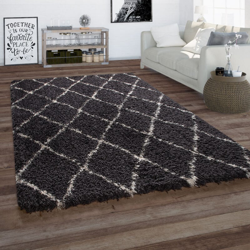 foto del prodotto paco home tappeto a pelo lungo per soggiorno, dal look scandinavo, con rombi, in grigio 80x150 cm