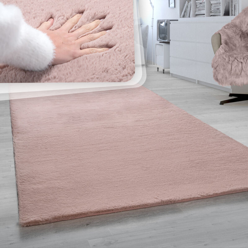 foto del prodotto paco home tappeto a pelo lungo per soggiorno in ecopelliccia ultrasoffice, imitazione pelliccia di coniglio in rosa 80 cm tondo