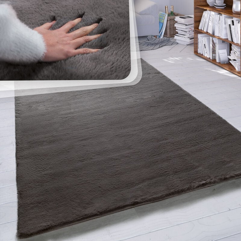 foto del prodotto paco home tappeto a pelo lungo per soggiorno in ecopelliccia ultrasoffice tinta unita in diversi colori e misure 160x230 cm, grigio scuro