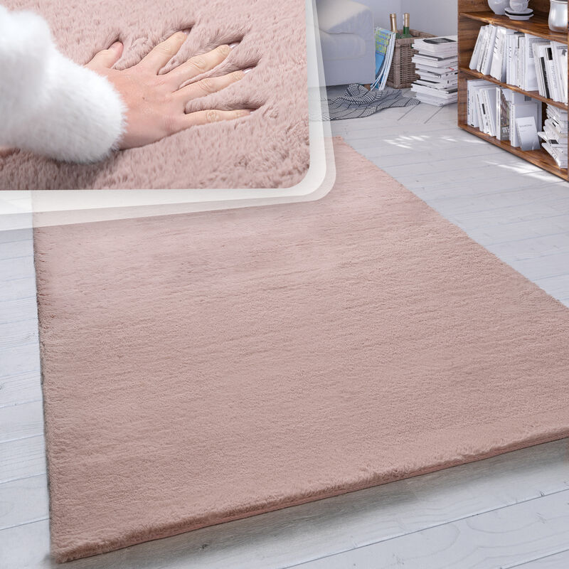 foto del prodotto paco home tappeto a pelo lungo per soggiorno in ecopelliccia ultrasoffice tinta unita in diversi colori e misure 60x90 cm, pink
