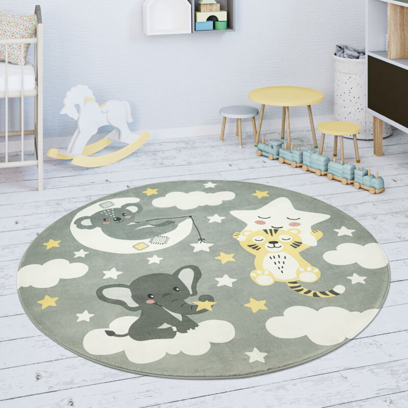 foto del prodotto paco home tappeto bambini cameretta da gioco beb stella nuvola luna grigio bianco 80 cm tondo