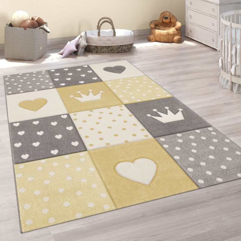 foto del prodotto paco home tappeto bambini cameretta pastello 3d polkadot cuore giallo 120 cm tondo