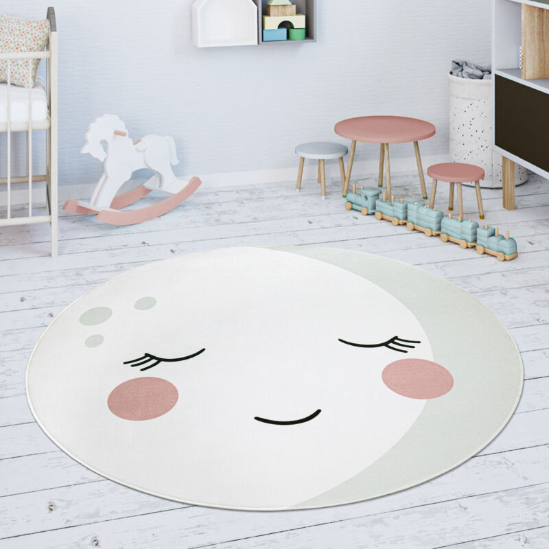 foto del prodotto paco home tappeto bambini cameretta rotondo da gioco beb motivo luna crema bianco 120 cm tondo