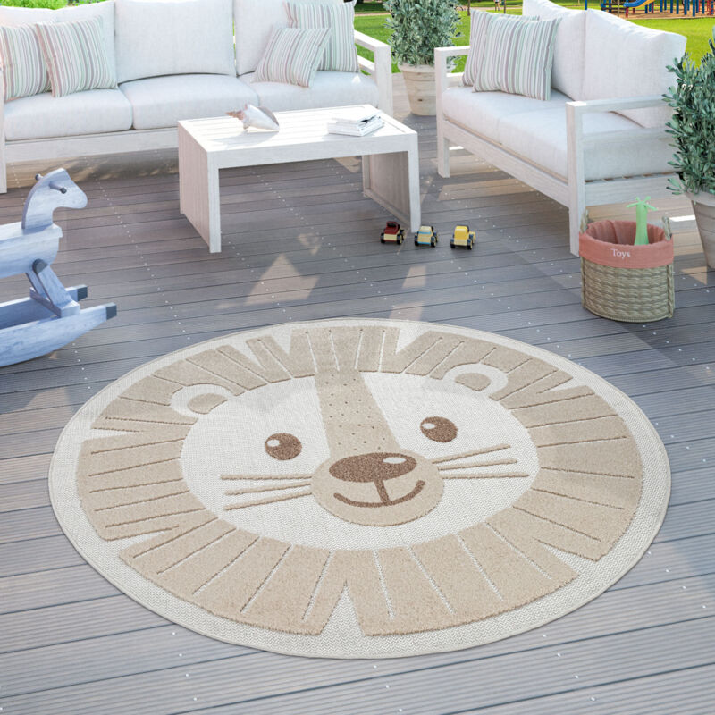 foto del prodotto paco home tappeto bambini cameretta rotondo da gioco ragazzo ragazza 3d leone beige 200 cm tondo