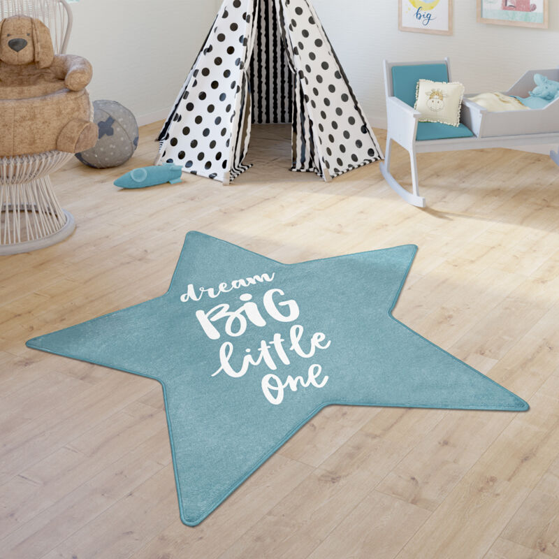 foto del prodotto paco home tappeto bambini femmine maschi tappeto cameretta stelle moderno con scritta blu, forma a stella da 80 cm