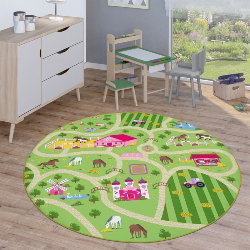 foto del prodotto paco home tappeto bambini rotondo cameretta tappeto da gioco tappeto stradale moderno verde, 160 cm tondo