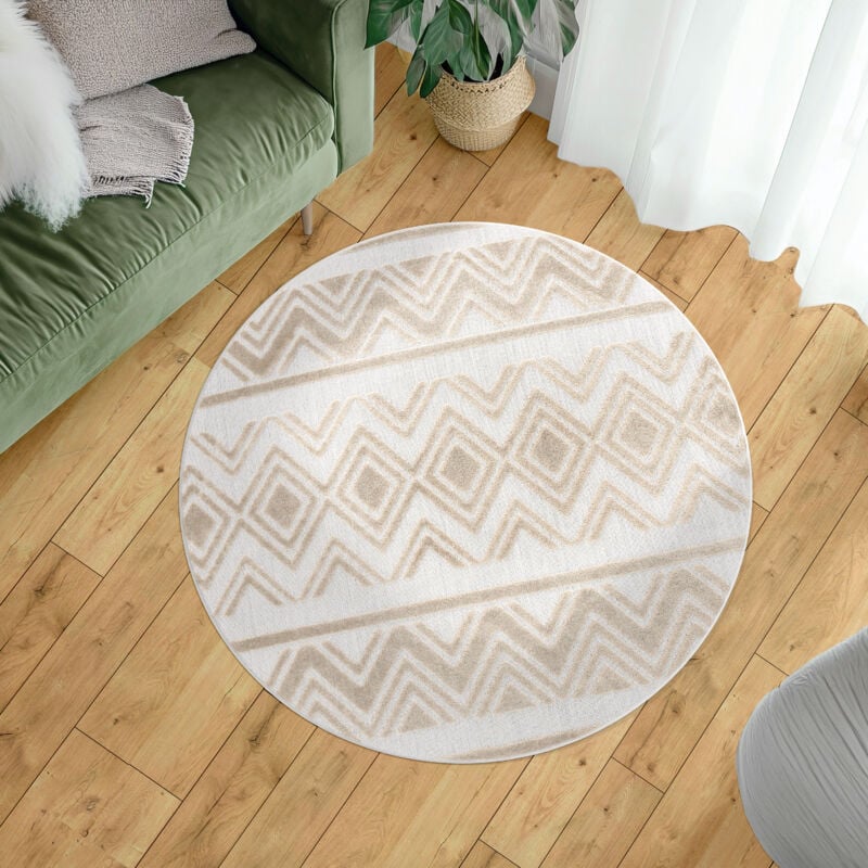 foto del prodotto paco home tappeto cucina da esterno salotto balcone boho monocolore 3d scandi beige 120 cm tondo