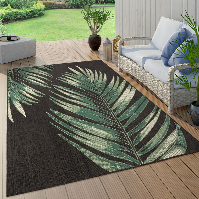 foto del prodotto paco home tappeto cucina da esterno salotto balcone palme giungla floreale boho verde 160 cm tondo, nero 4