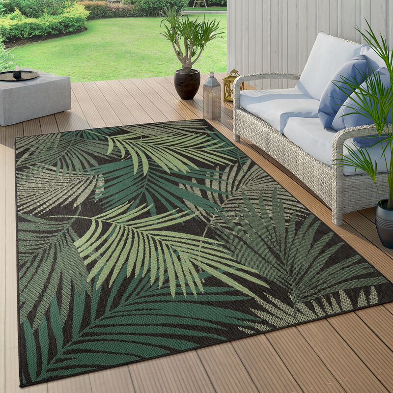 foto del prodotto paco home tappeto cucina da esterno salotto balcone palme giungla floreale boho verde nero, 200 cm tondo