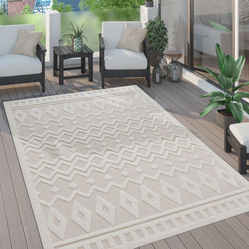 foto del prodotto paco home tappeto cucina da esterno salotto moderno balcone scandinavo etnico monocolore 120 cm tondo, crema 3