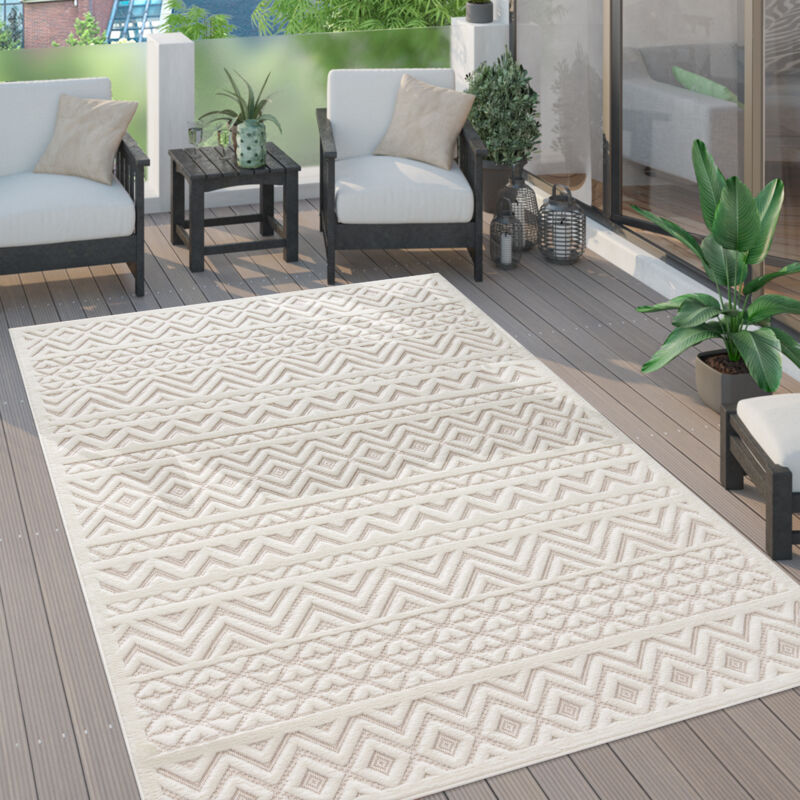 foto del prodotto paco home tappeto cucina da esterno salotto moderno balcone scandinavo etnico monocolore 120 cm tondo, crema