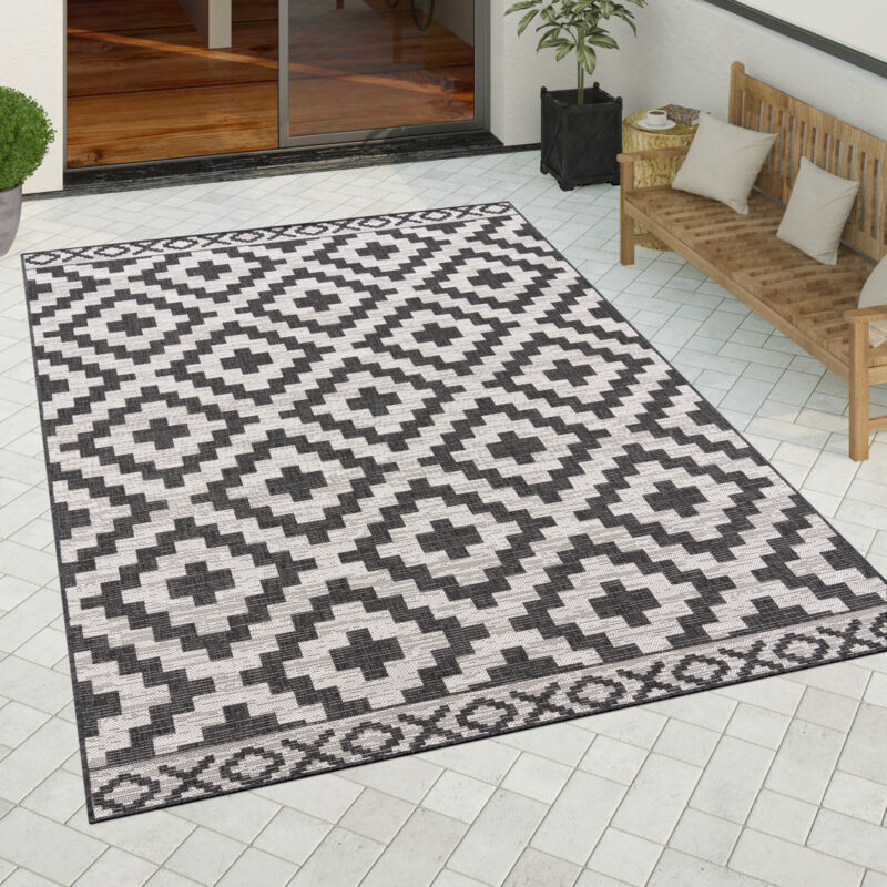 foto del prodotto paco home tappeto cucina da esterno salotto moderno balcone terrazo scandinavo geometrico nero, 120x160 cm
