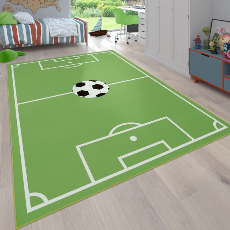 foto del prodotto paco home tappeto da gioco per la cameretta dei bambini con design del gioco del calcio, in verde 240x340 cm