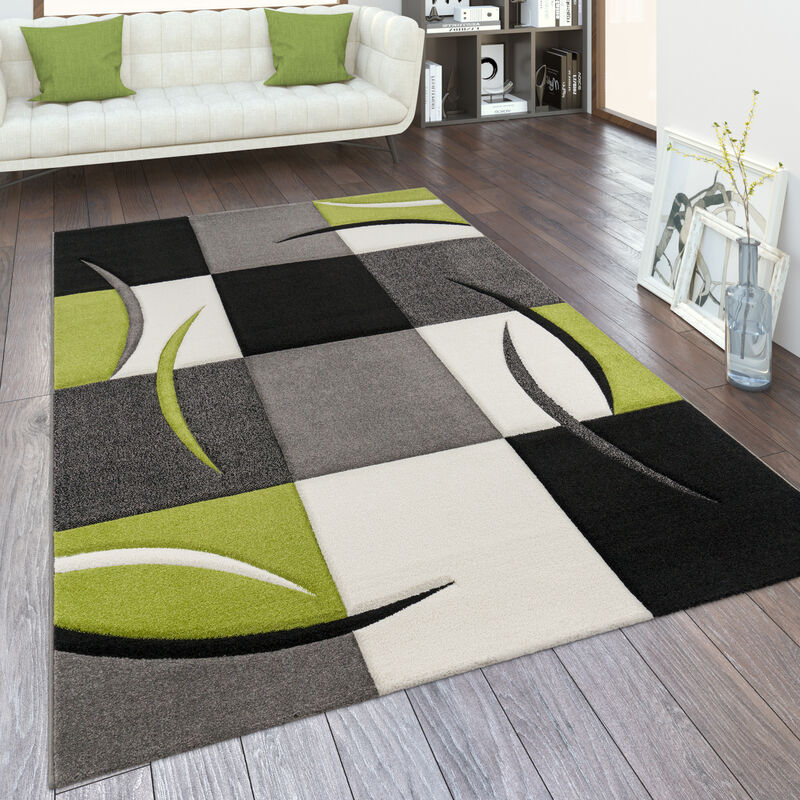 foto del prodotto paco home tappeto da soggiorno a pelo corto, disponibile in diversi colori e misure, con motivo a quadri e righe e design 3d 160x230 cm, verde