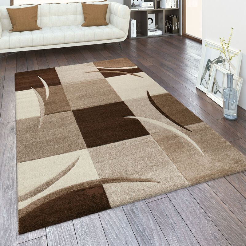 foto del prodotto paco home tappeto da soggiorno a pelo corto, disponibile in diversi colori e misure, con motivo a quadri e righe e design 3d 60x110 cm, marrone