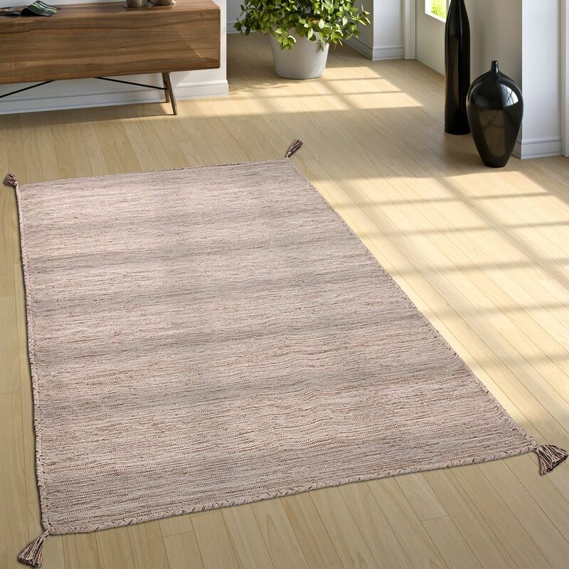 foto del prodotto paco home tappeto da soggiorno naturale con frange, kelim moderno intessuto a mano, 100 cotone 60x110 cm, beige