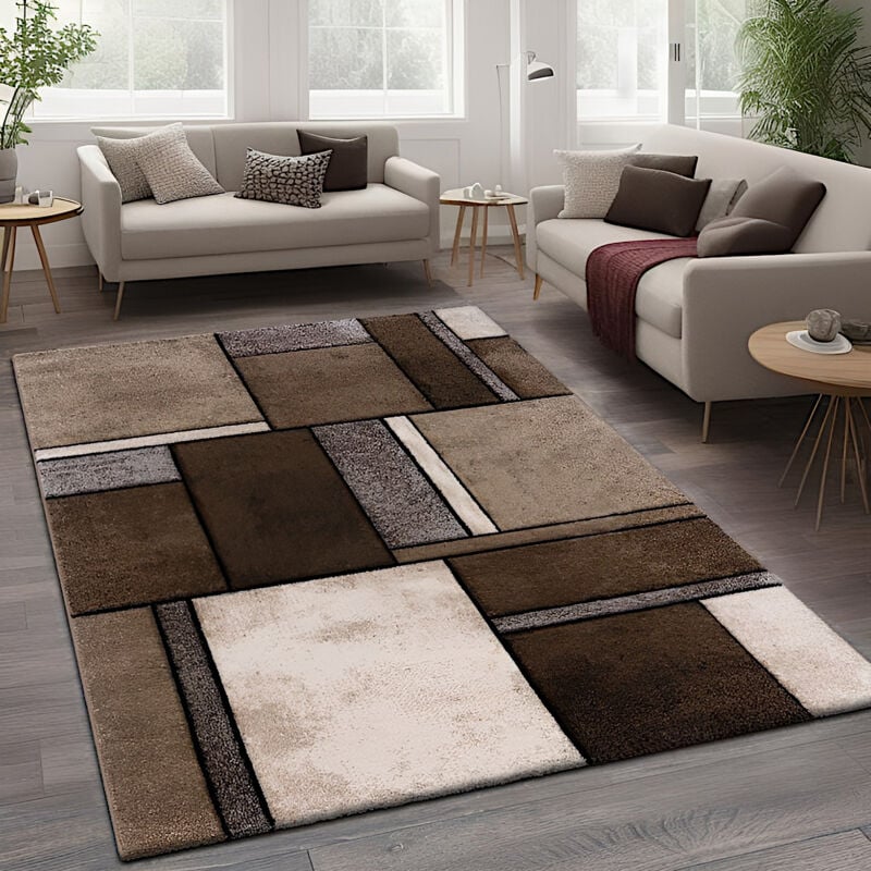 foto del prodotto paco home tappeto di design a quadri trendy screziato appariscente in beige marrone grigio 80x300 cm