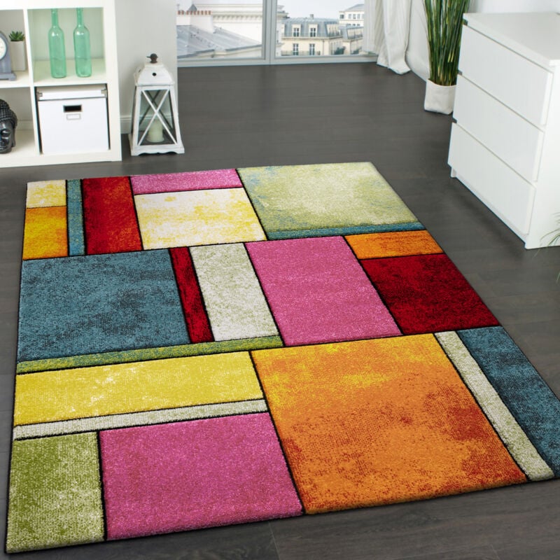 foto del prodotto paco home tappeto di design colorato screziato appariscente verde blu arancione rosa 240x330 cm