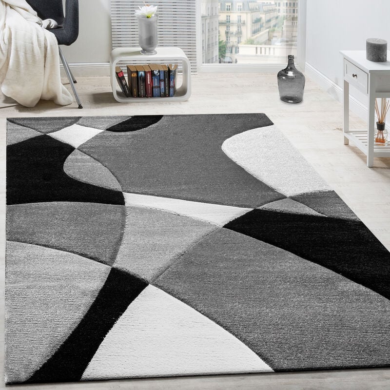 foto del prodotto paco home tappeto di design moderno motivo geometrico taglio sagomato in nero bianco 80x150 cm