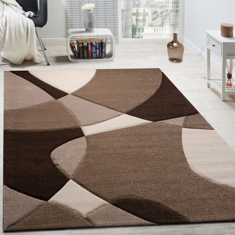 foto del prodotto paco home tappeto di design moderno motivo geometrico taglio sagomato marrone crema beige 80x150 cm