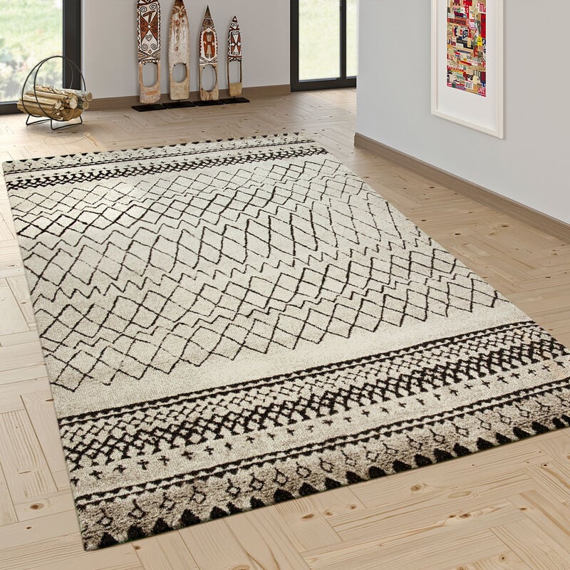 foto del prodotto paco home tappeto di design moderno scandinavo trendy motivo zig zag nero crema 80x150 cm