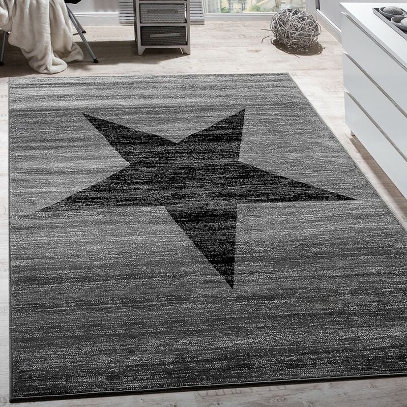 foto del prodotto paco home - tappeto di design motivo stella moderno di tendenza pelo corto mélange in grigio nero 60x100 cm