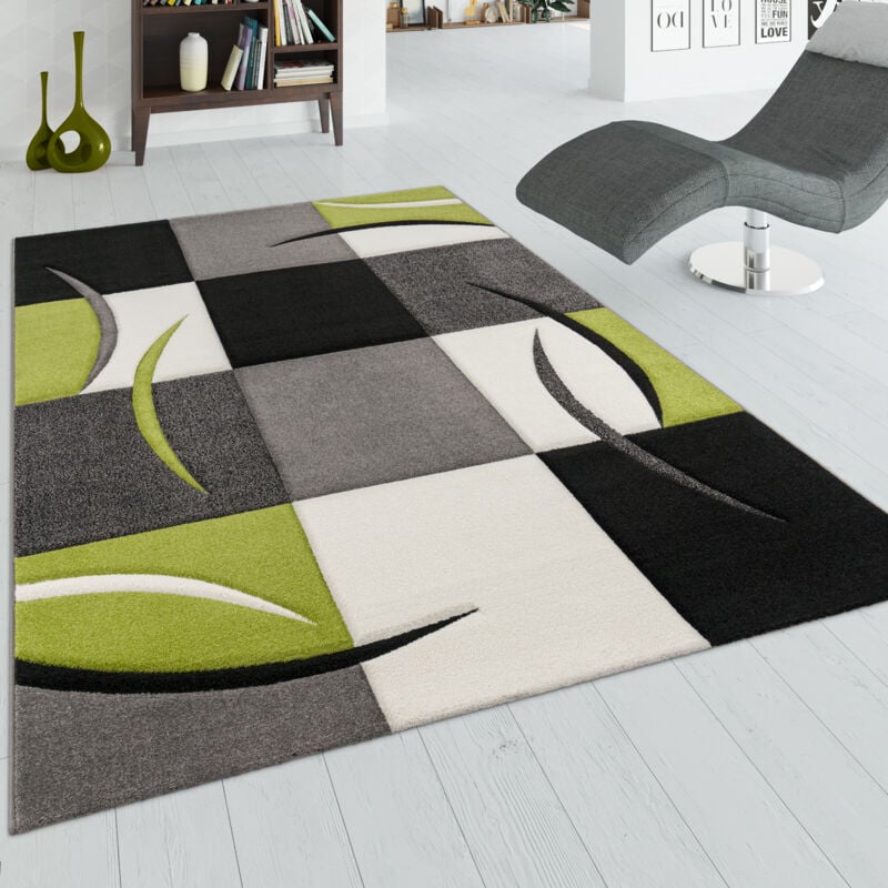 foto del prodotto paco home tappeto di design orlo a quadri nei colori bianco verde grigio nero 60x110 cm