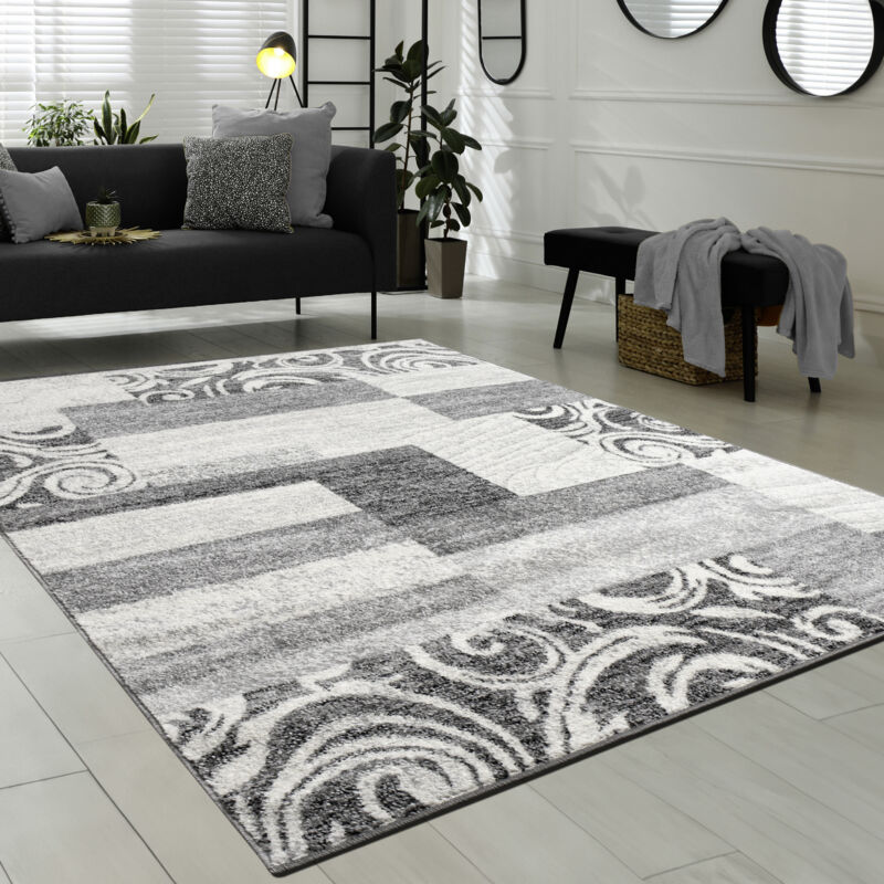 foto del prodotto paco home tappeto di design per salotto arredamento a pelo corto motivo in grigio crema 80x150 cm