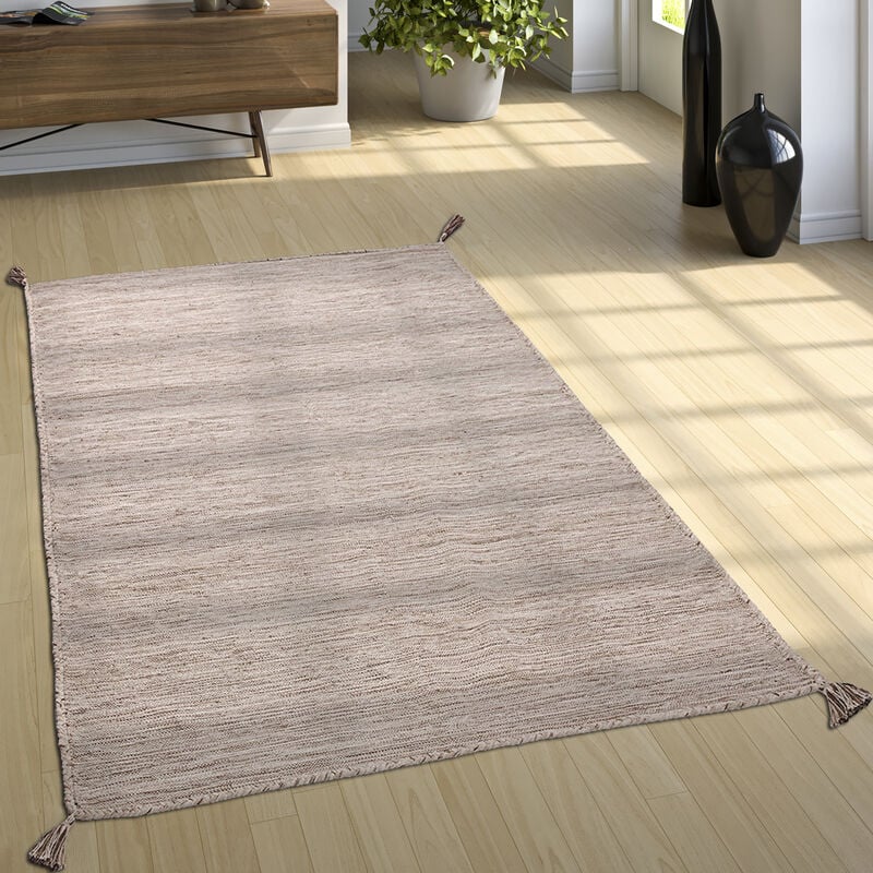 foto del prodotto paco home tappeto di design tessuto kelim lavorato a mano 100% cotone moderno mélange beige 60x110 cm