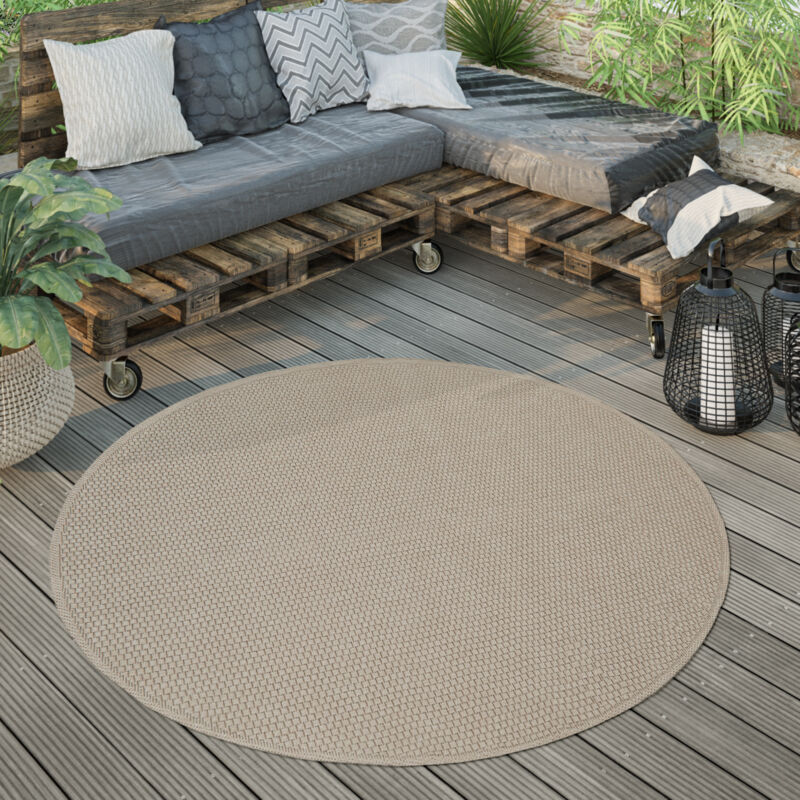 foto del prodotto paco home tappeto esterni rotondo resistente balcone terrazza cucina moderno monocolore beige, 200 cm tondo