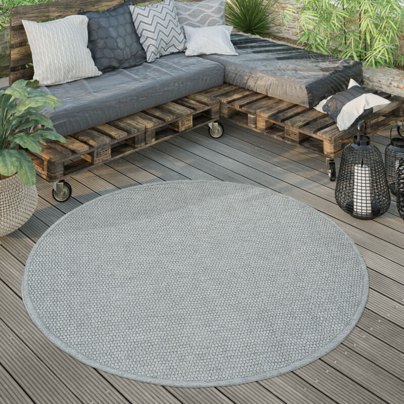 foto del prodotto paco home tappeto esterni rotondo resistente balcone terrazza cucina moderno monocolore grigio, 160 cm tondo