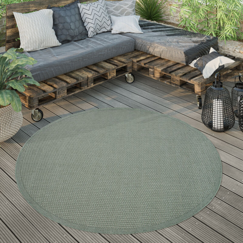 foto del prodotto paco home tappeto esterni rotondo resistente balcone terrazza cucina moderno monocolore verde, 160 cm tondo