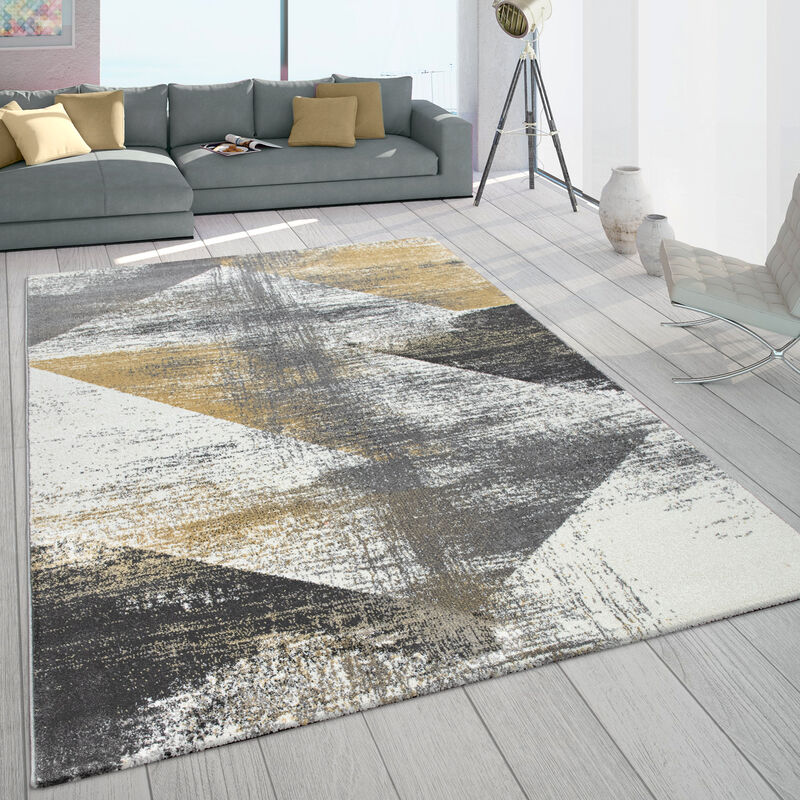 foto del prodotto paco home tappeto fris a pelo corto per soggiorno used look dai colori pastello giallo grigio 80x150 cm