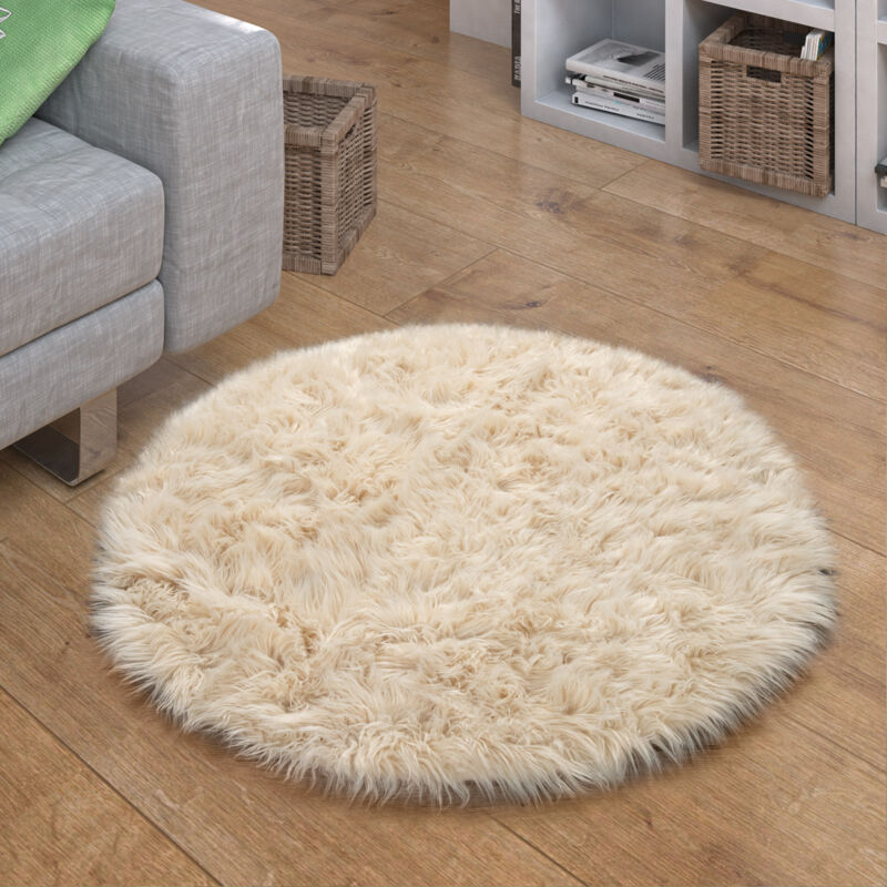 foto del prodotto paco home tappeto in ecopelliccia, cuscini, a cuore, rotondo, in diverse forme, crema 90 cm tondo