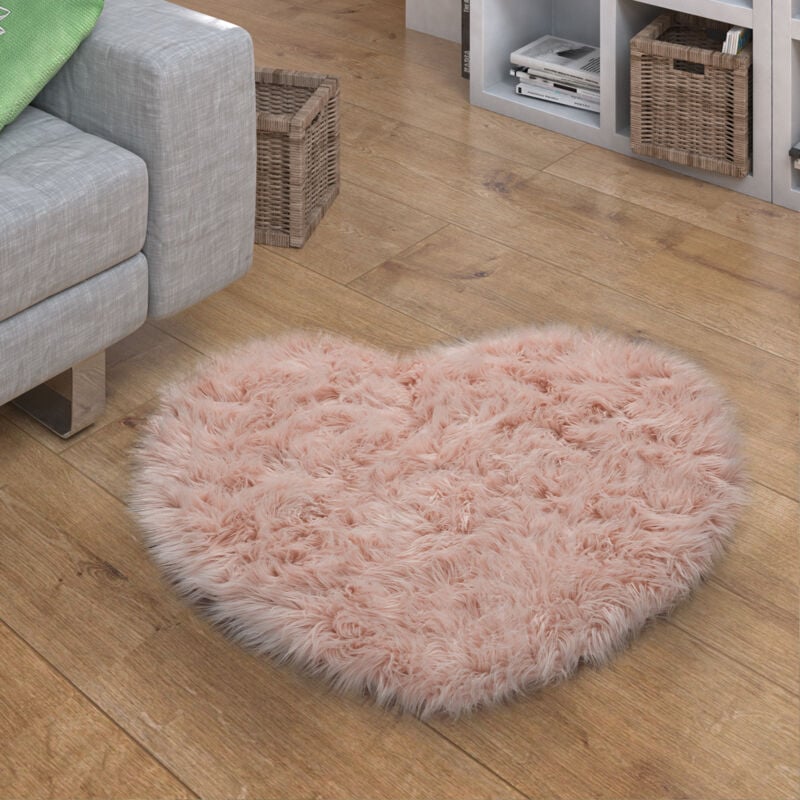 foto del prodotto paco home tappeto in ecopelliccia, cuscini, a cuore, rotondo, in diverse forme, rosa 80x75 cm forma di cuore