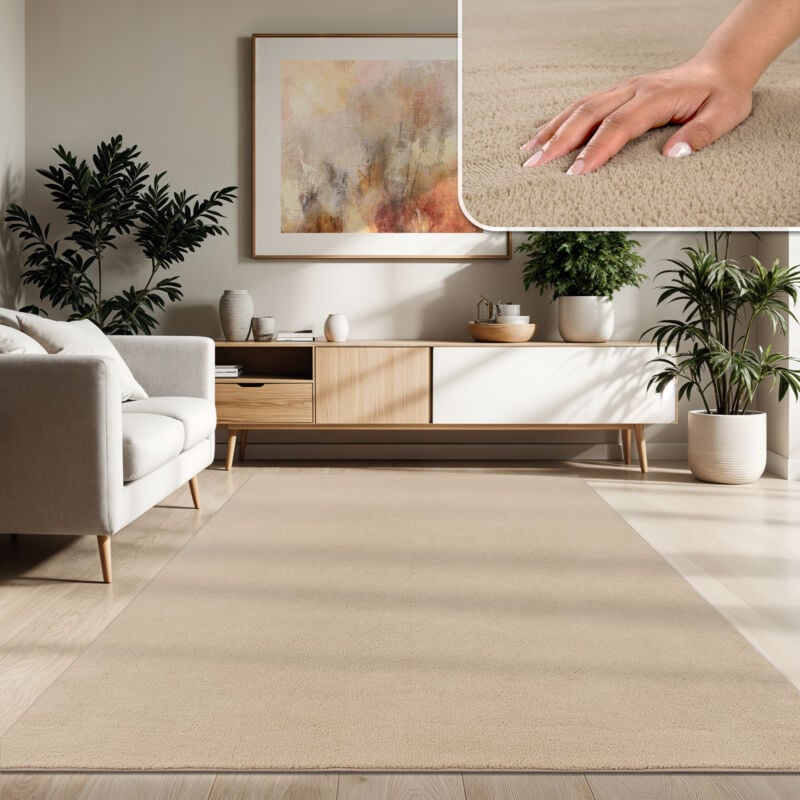 foto del prodotto paco home tappeto moderno per soggiorno a pelo corto lavabile morbido uni effetto pelliccia antiscivolo 100x200 cm, beige 2