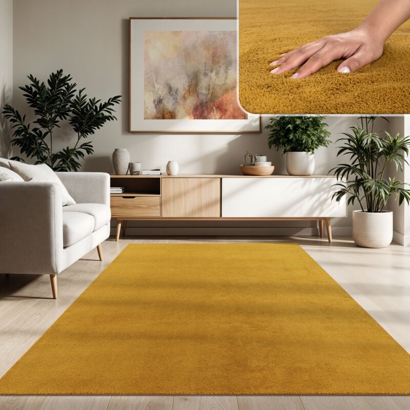 foto del prodotto paco home tappeto moderno per soggiorno a pelo corto lavabile morbido uni effetto pelliccia antiscivolo 160x220 cm, giallo